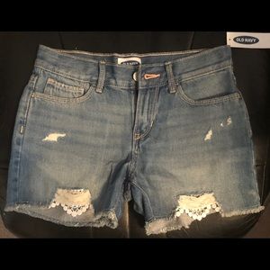 Girls distressed denim shorts